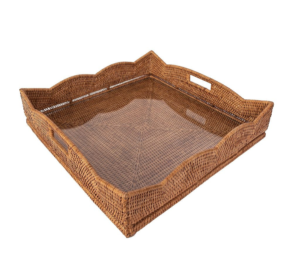 Tava Handwoven Rattan Scallop Tray with Handles | Pottery Barn (US)