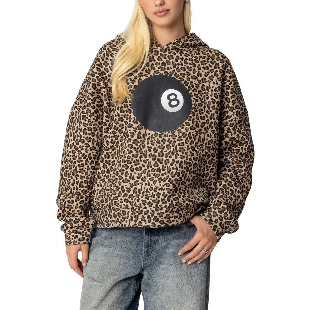 EDIKTED 8 Ball Leopard Print Oversize Graphic Hoodie at Nordstrom, Size Small | Nordstrom