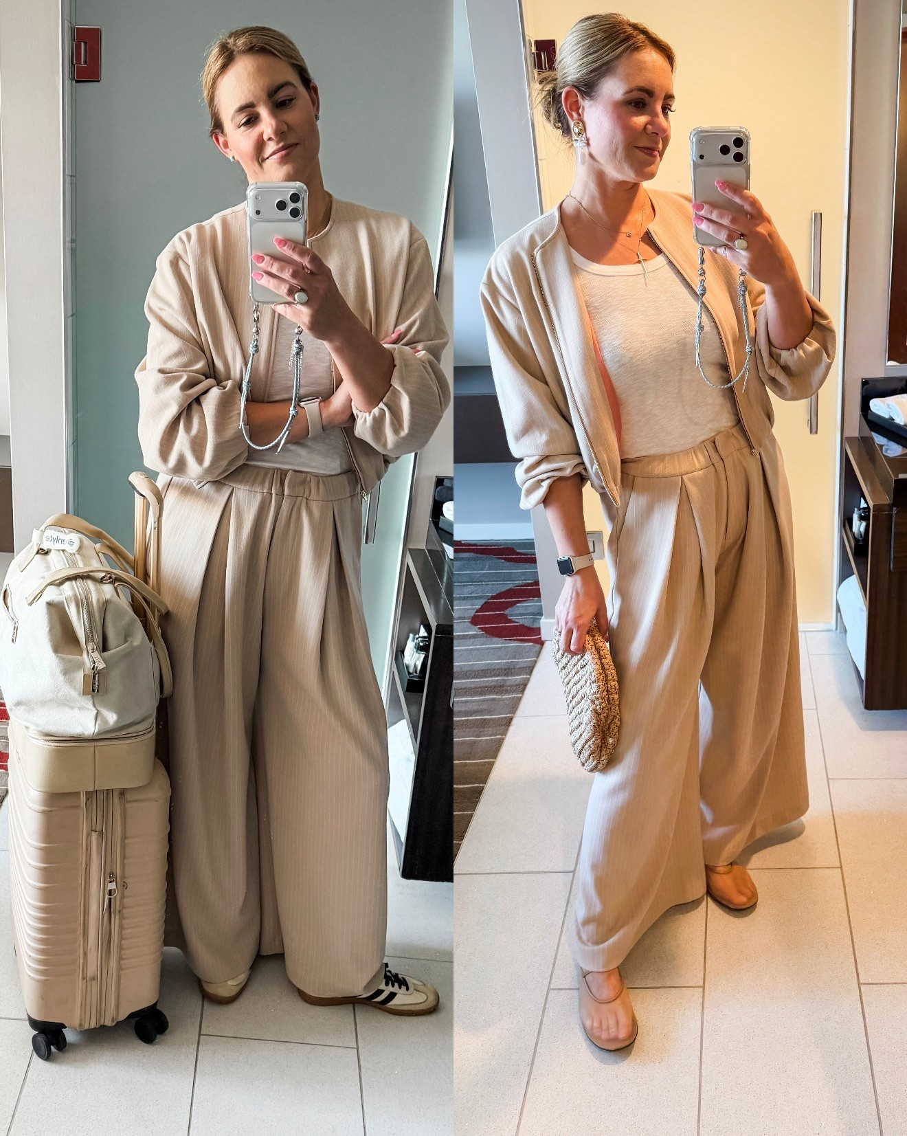 New favorite travel ‘fit. Love that this is a knit pinstripe set with an elastic waistband that looks polished enough to go straight into the evening (especially for work events) but is comfy enough for the plane ride too. Also comes in navy!

#LTKOver40 #LTKTravel #LTKWorkwear
