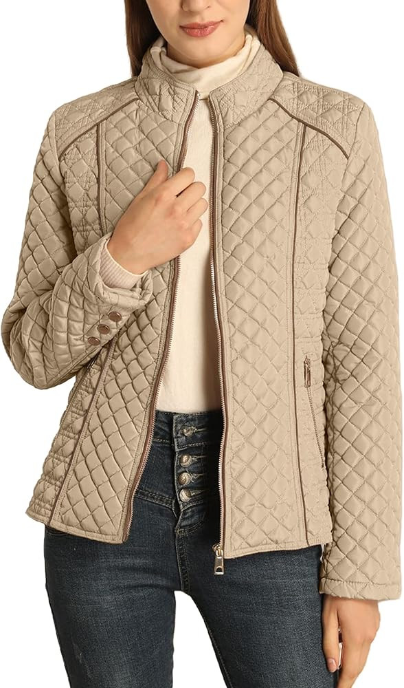 Bellivera Women's Stand Collar Lightweight Quilted Puffer Jacket Padded Zip Coat for Spring and W... | Amazon (US)