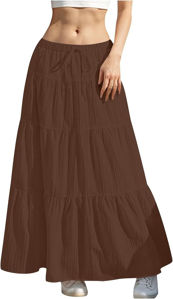 Skirt for Women Maxi Long Bodycon Vacation Boho Pleated Low Rise Basic Skirts Women 2025 | Amazon (US)