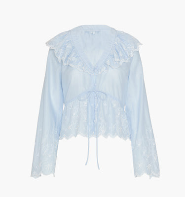 The Zoya Top - Powder Blue with White Embroidery Powder Blue with White Embroidery / XL | Hill House Home US