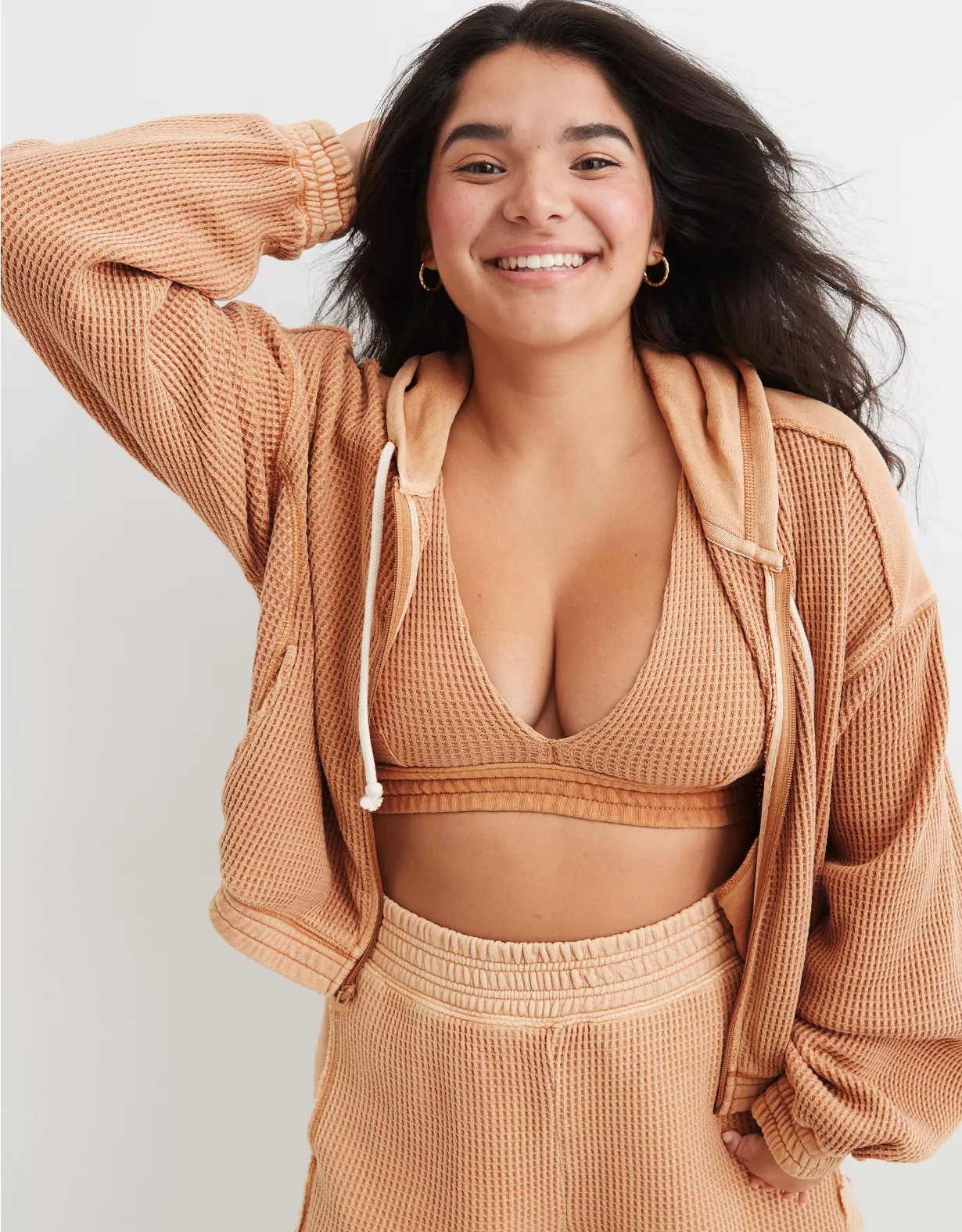 Aerie Cropped Waffle Hoodie | Aerie