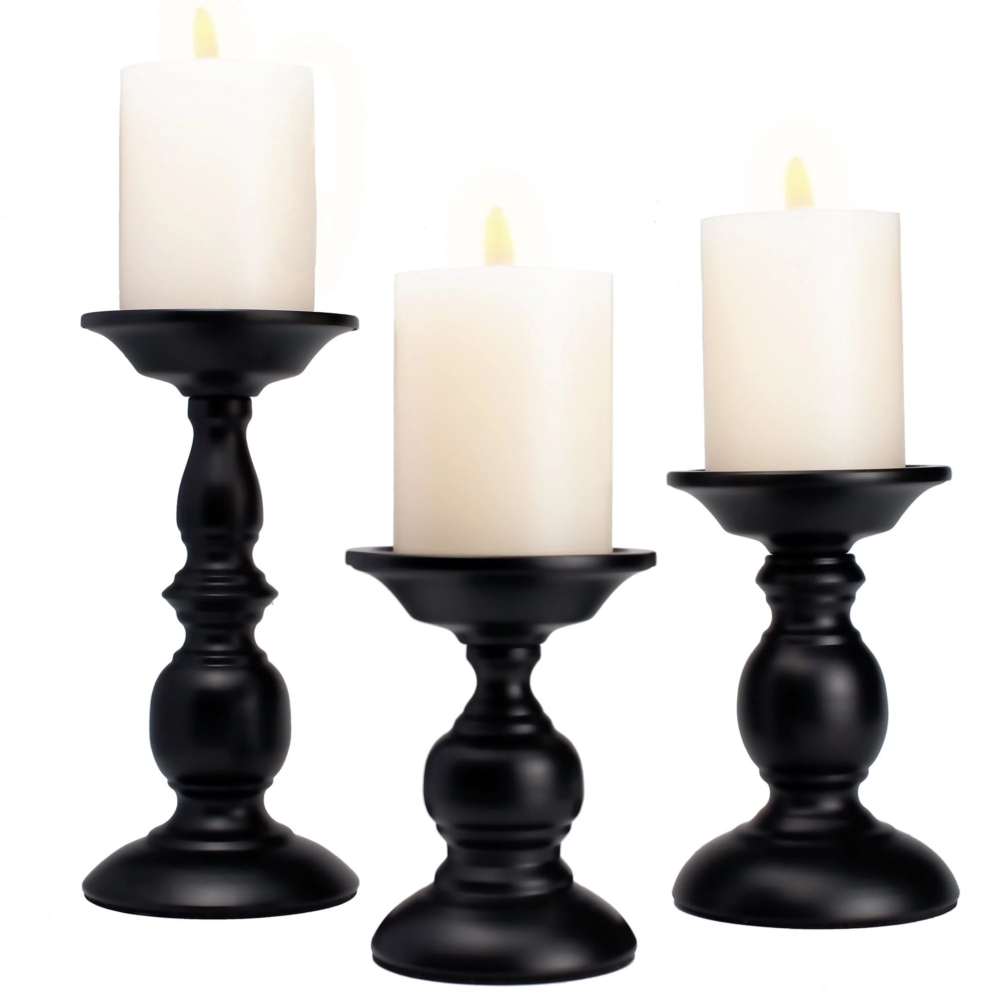 Black Pillar Candle Holders Set of 3, Vintage Candle Holder for Table Centerpiece & Fireplace Dec... | Walmart (US)