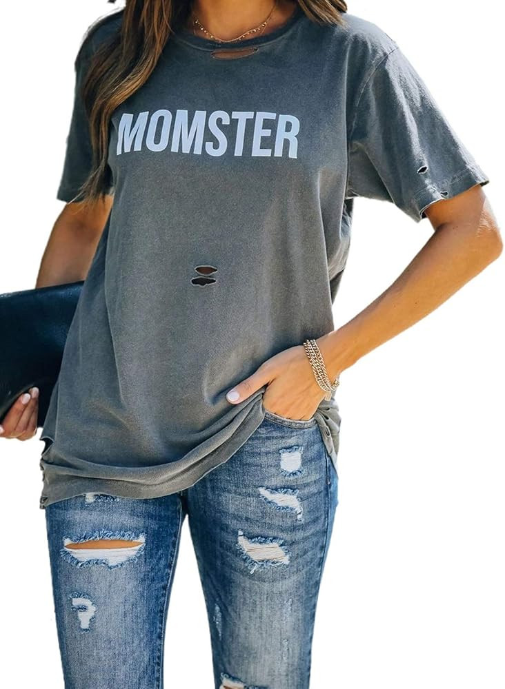 AlvaQ Womens Summer Loose Crewneck Short Sleeve Tops Graphic Print Shirts S-XXL | Amazon (US)