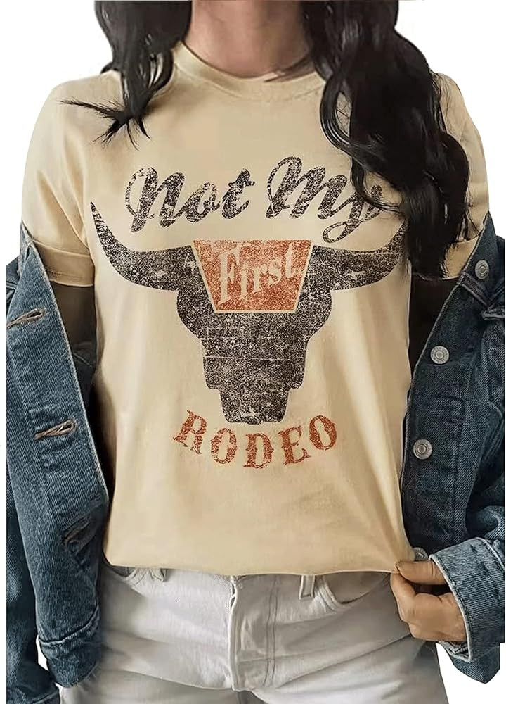 Anbech Womens Western Graphic Cowgirls Shirt Rodeo Print Tops Short Sleeve Cowboy Tops | Amazon (US)