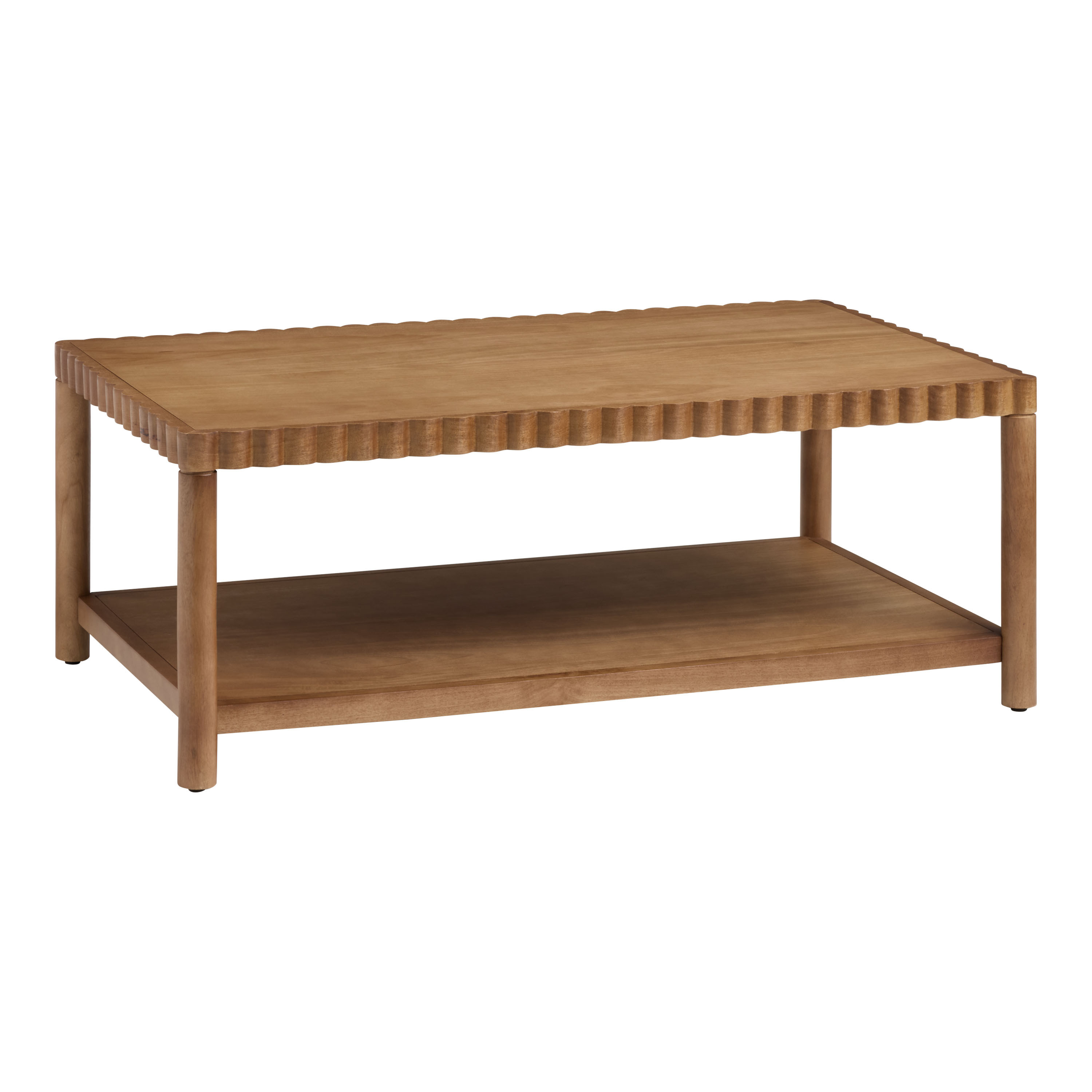 Niva Hazelnut Wood Scalloped Coffee Table with Shelf | World Market