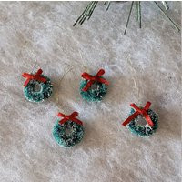 Mini Wreath Ornaments, Snowy Finish, Crafting, Green Sisal With Red Bow, Mini Wreath, Christmas Tree Crafts, Holiday Craft, Miniatures | Etsy (US)