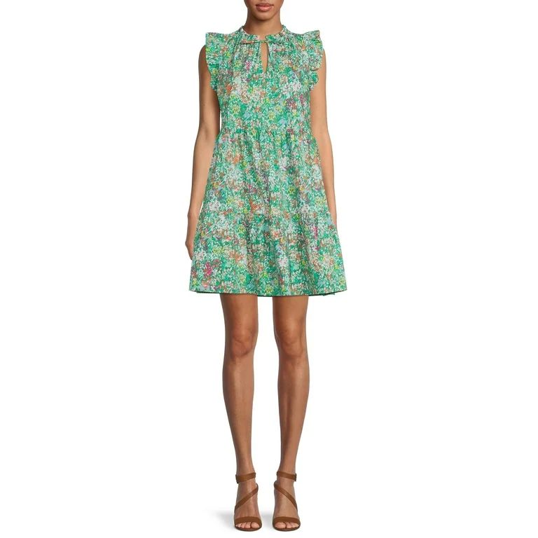 Time and Tru Woven Flutter Sleeve Dress for Women | Walmart (US)