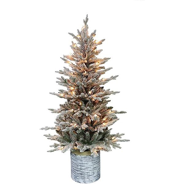 Puleo International 4.5 Foot Pre-Lit Flocked Bennington Fir Artificial Christmas Tree with 150 UL-Li | Amazon (US)