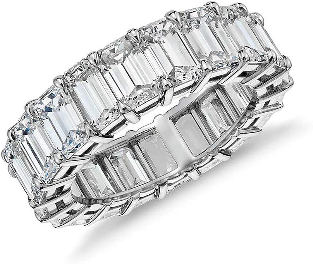 Sterling Silver Emerald Cut Eternity Band Cz Ring - Beautifully Crafted Eternity Ring with Emeral... | Amazon (US)