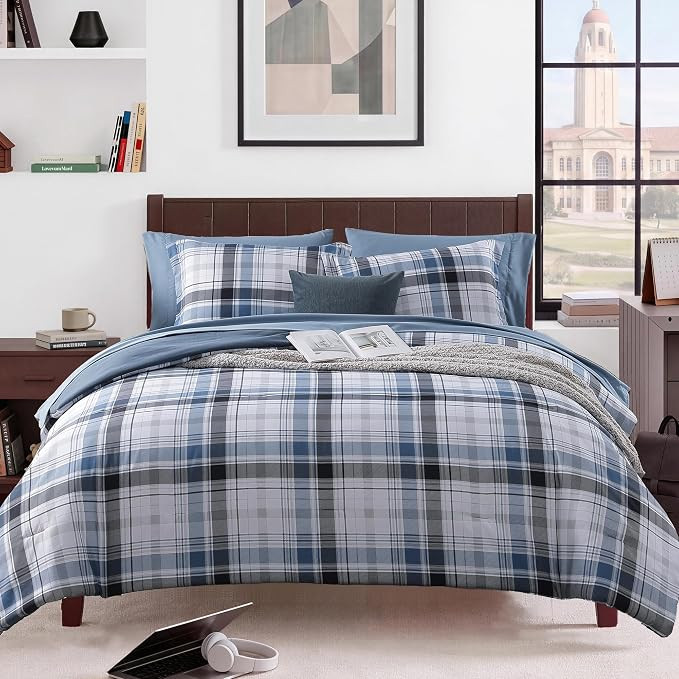 MaiRêve Twin XL Size Plaid Comforter Set Lake Blue, Classic 5 Pieces Farmhouse Bedding Set, All ... | Amazon (US)