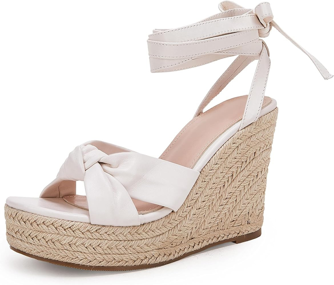 Tymidy Women's Cute Strappy Wedge Sandals Comfortable Lace Up Platform Sandals Casual Summer Espadri | Amazon (US)