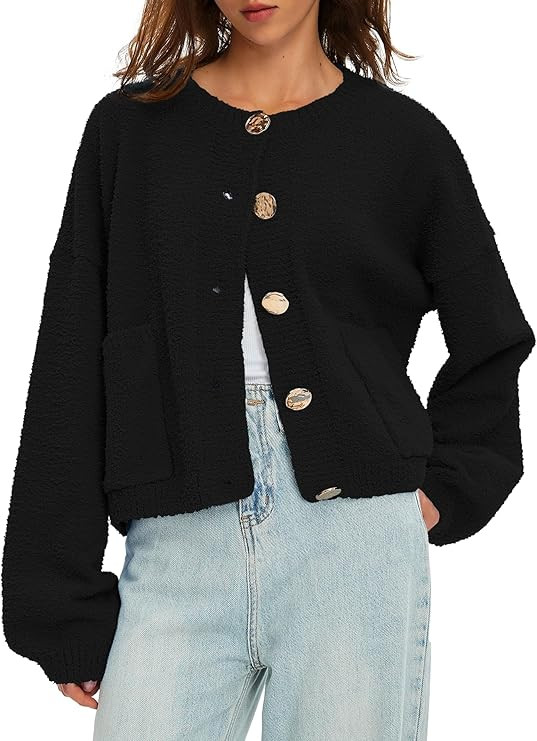 Beaully Women's Cardigan Sweaters 2025 Trendy Fuzzy Knit Long Sleeve Button Up Outwear Casual War... | Amazon (US)