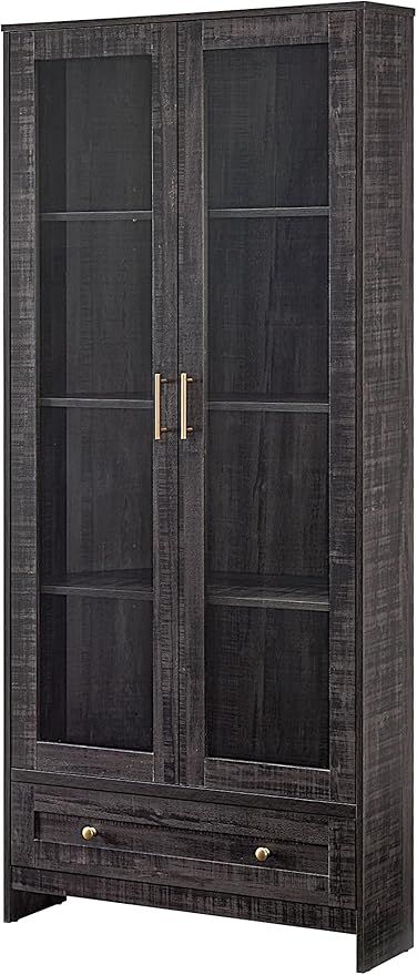 Home Source 71.5" Corner Storage Cabinet in Black with Glass Doors | Amazon (US)