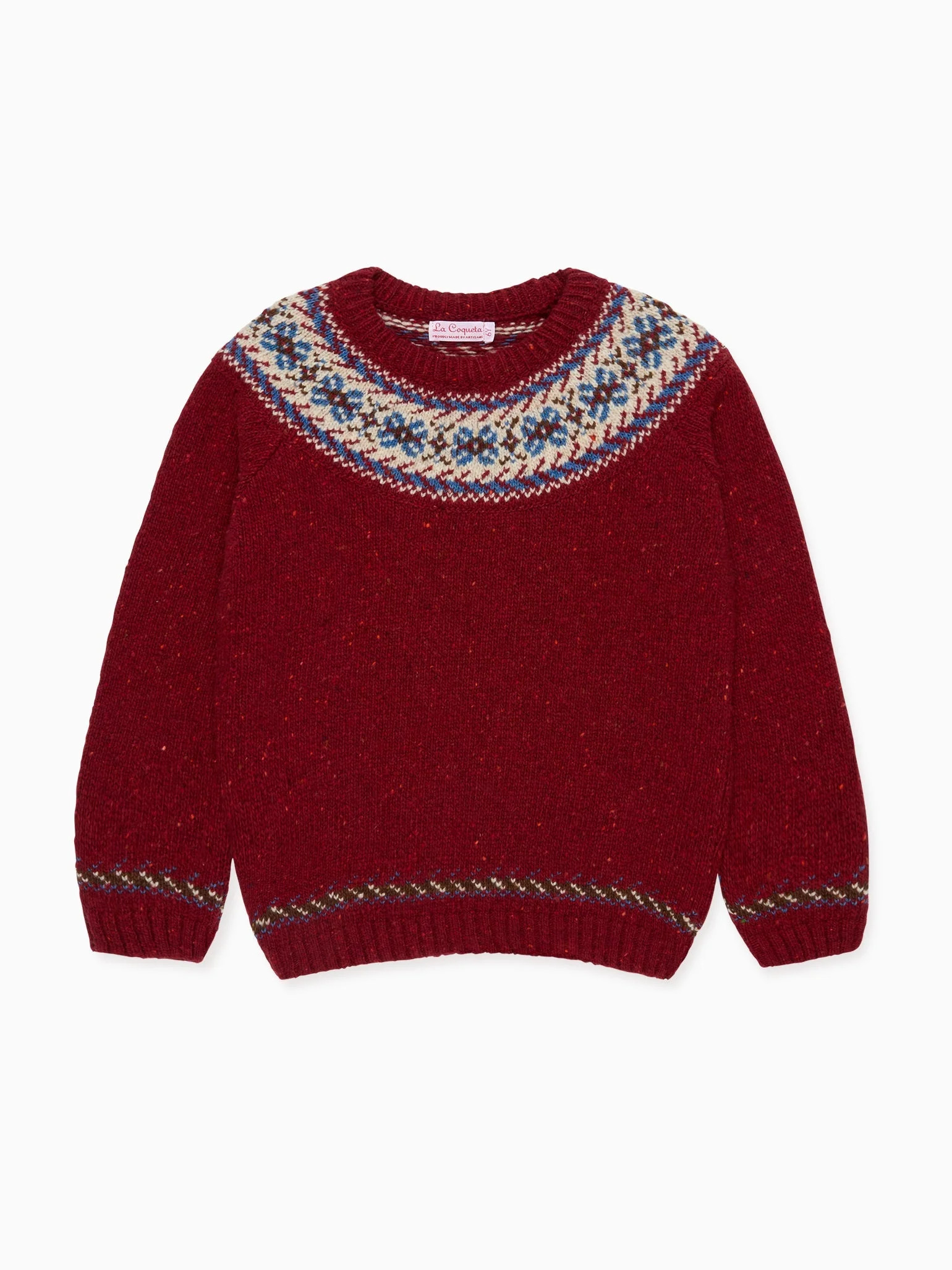 Dark Red Merino Fair Isle Kids Jumper | La Coqueta (US)