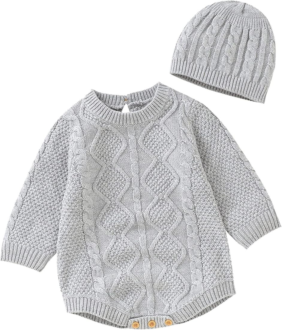 Newborn Infant Baby Knit Romper Cotton Long Sleeve Boy Girl Sweater Clothes Baby Bodysuit Sleeveless | Amazon (US)