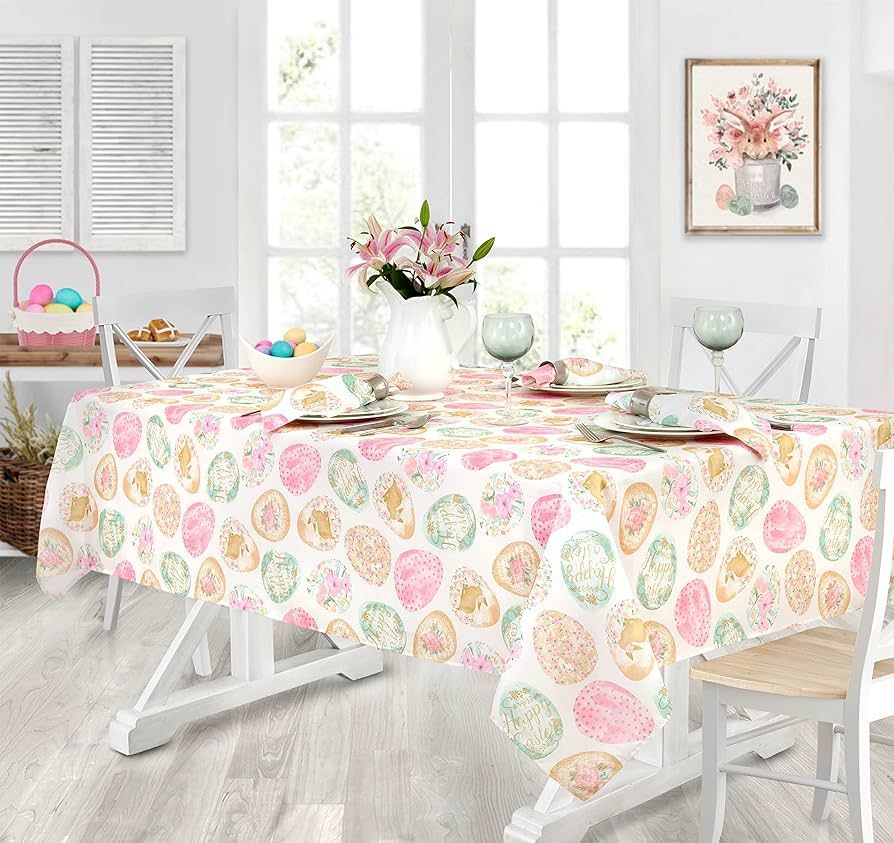 Newbridge Easter Egg Delight Fabric Tablecloth, Happy Easter Bunny Rabbit, Easy Care Stain Resist... | Amazon (US)