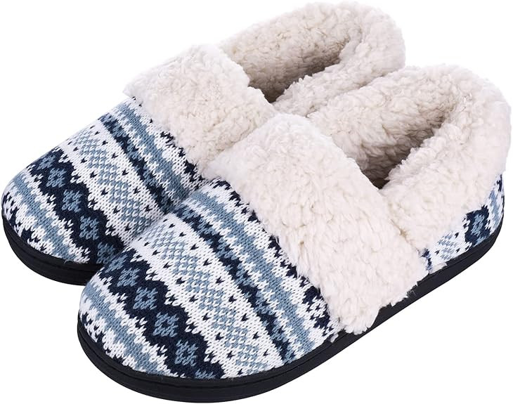 Evshine Fuzzy House Slippers for Women Fleece Lined Sweater Kint Home Slippers with Rubber Sole | Amazon (US)