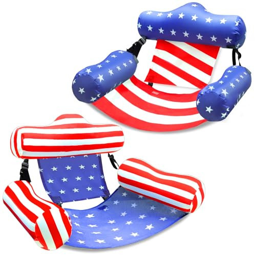 2 Pack Inflatable Pool Floats Chair, American Flag Adjustable Pool Chair Lounger for Adults Heavy Duty, Blow Up Floating Swimming Water Chairs for 4th of July Party Summer Beach Lake Fun | Amazon (US)