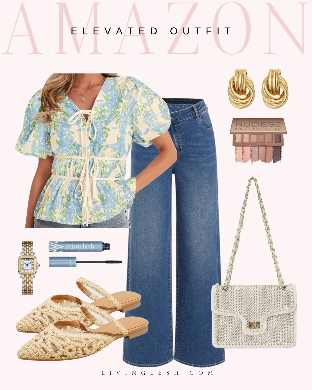 Amazon finds | Amazon outfit | Spring blouse | Summer blouse | Elevated outfit | Elevated style | Flats | Mascara | Bag | Crossbody purse | Elevated accessories | Summer outfit

#LTKootd #LTKSeasonal #LTKPetite