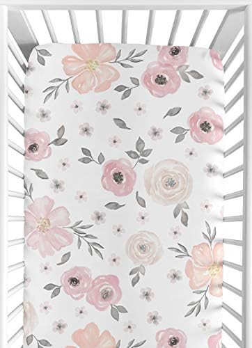 Blush Pink, Grey and White Baby or Toddler Fitted Crib Sheet for Watercolor Floral Collection by Swe | Amazon (US)