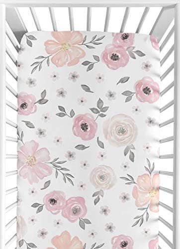 Blush Pink, Grey and White Baby or Toddler Fitted Crib Sheet for Watercolor Floral Collection by Swe | Amazon (US)