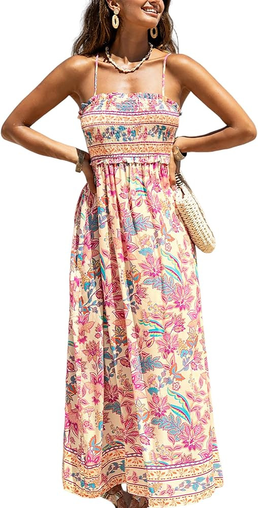 CUPSHE Women's Maxi Dress Ditsy Floral Smocked Summer Sundress Sleeveless Ruffled Spaghetti Strap... | Amazon (US)