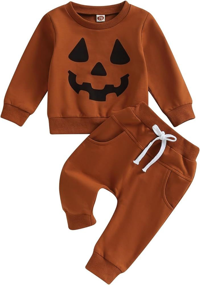 Infant Baby Boy Halloween Pants Outfits Long Sleeve Shirts Pumpkin Sweatshirt Pants Infant Fall W... | Amazon (US)