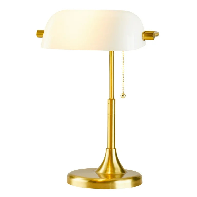 Better Homes & Gardens 19" Gold/White Modern Glass Banker Desk Lamp | Walmart (US)
