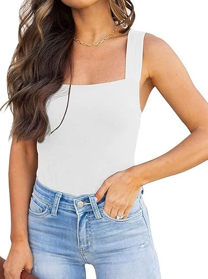 REORIA Womens Sexy Square Neck Sleeveless Tank Tops Bodysuits Clubwear | Amazon (US)