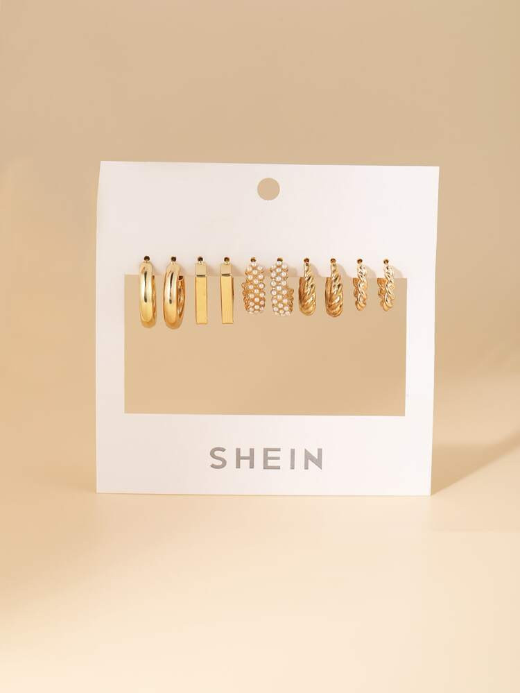 5pairs Faux Pearl Decor Hoop Earrings | SHEIN