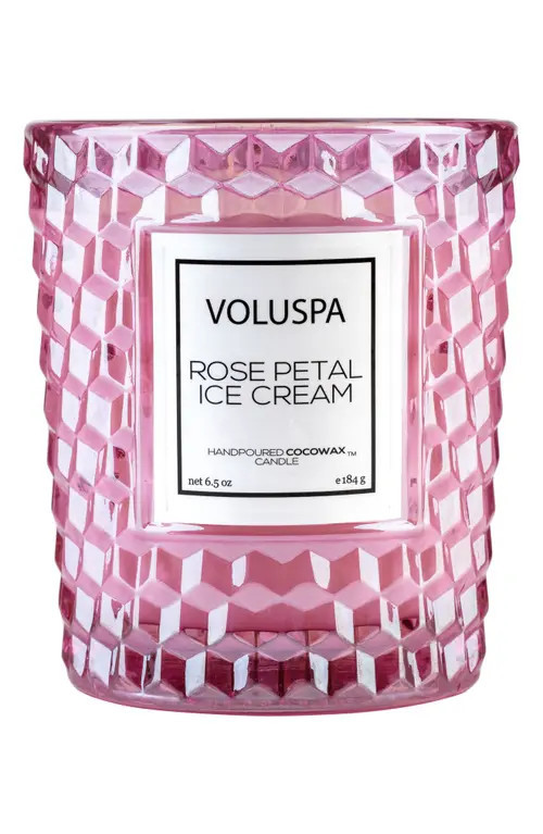 Voluspa Roses Classic Textured Glass Candle in Rose Petal Ice Cream at Nordstrom, Size 6.5 Oz | Nordstrom