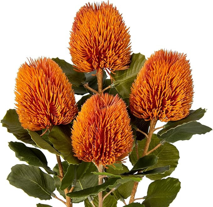 Oairse 4PCS Artificial Flowers with 52cm Long Stem Decorative Fake Flowers Faux Banksia Integrifo... | Amazon (UK)