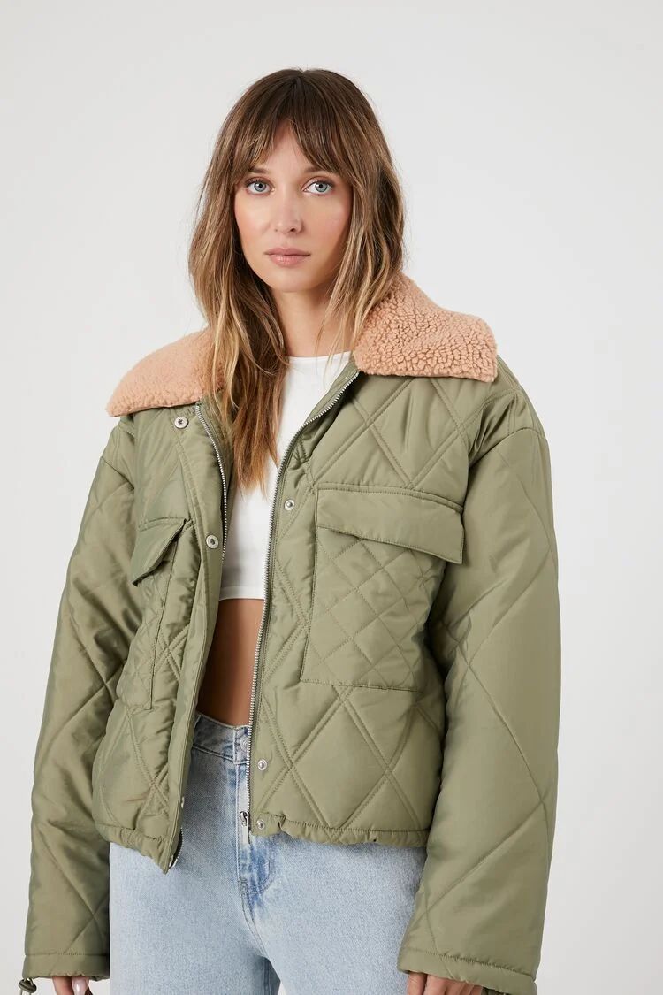 Faux Shearling-Trim Quilted Jacket | Forever 21 (US)