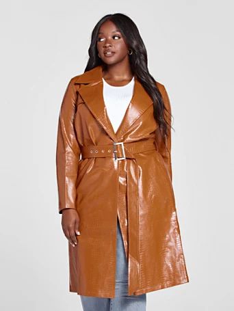 Margo Crocodile Faux Leather Trench Coat - Fashion To Figure | Fashion to Figure