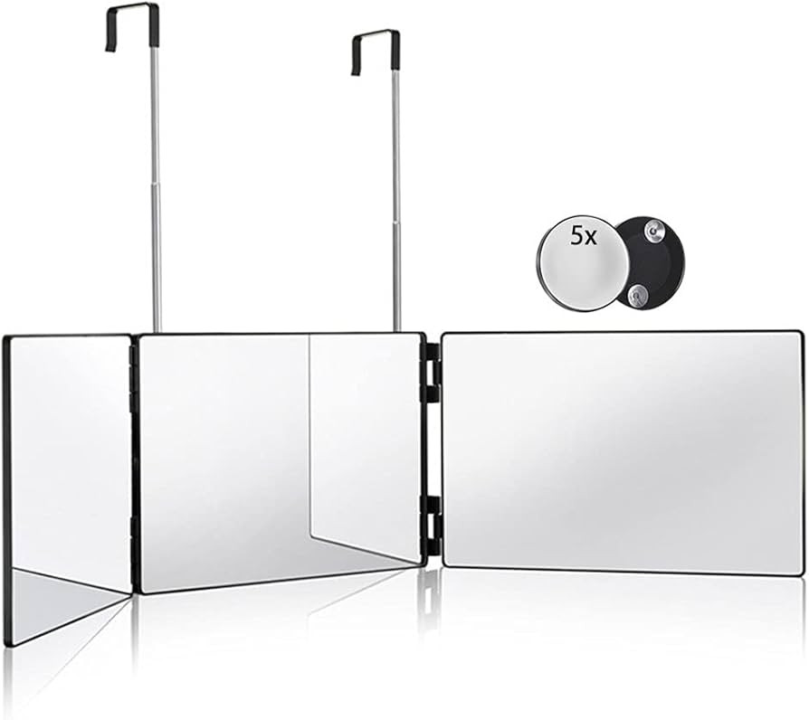 HIEEY 3 Way Mirror for Hair Cutting,360 Trifold Mirror with Height Adjustable Telescoping Hooks,a... | Amazon (US)