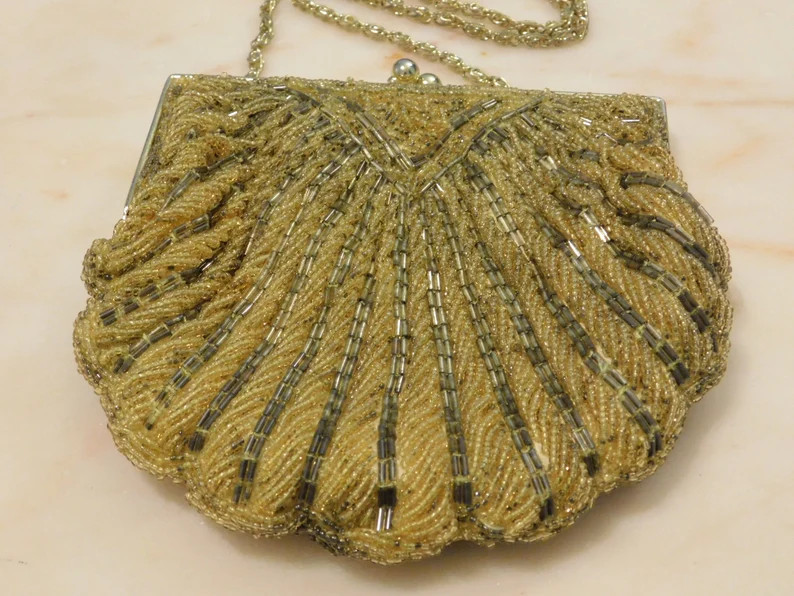 Formal Vintage Clutch Vintage Clamshell Purse Gold Clutch Gold Evening Bag Bridal Wedding Prom Fo... | Etsy (US)