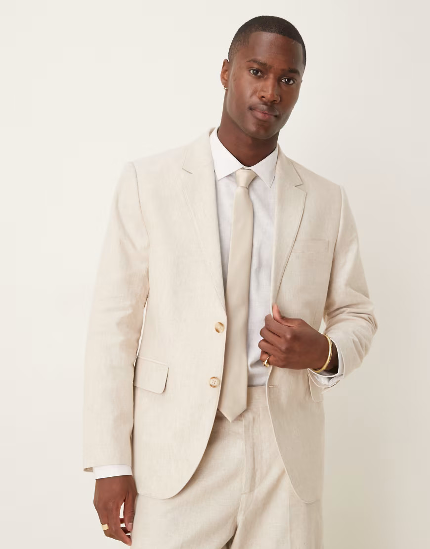 Abercrombie & Fitch classic single breasted linen suit blazer in cream - part of a set-Neutral | ASOS (Global)