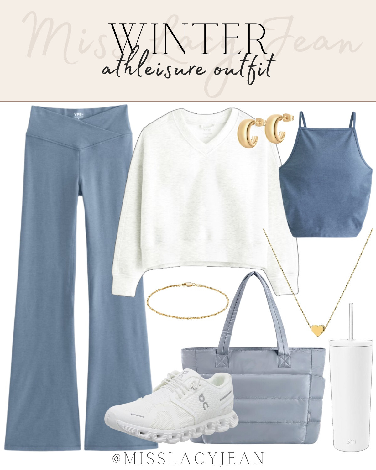 Winter athleisure outfit includes sweater, tank, yoga pants, athletic shoes, bag, tumbler, and gold jewelry.

Winter outfit, athleisure outfit, workout outfit 

#LTKActive #LTKFindsUnder100 #LTKStyleTip