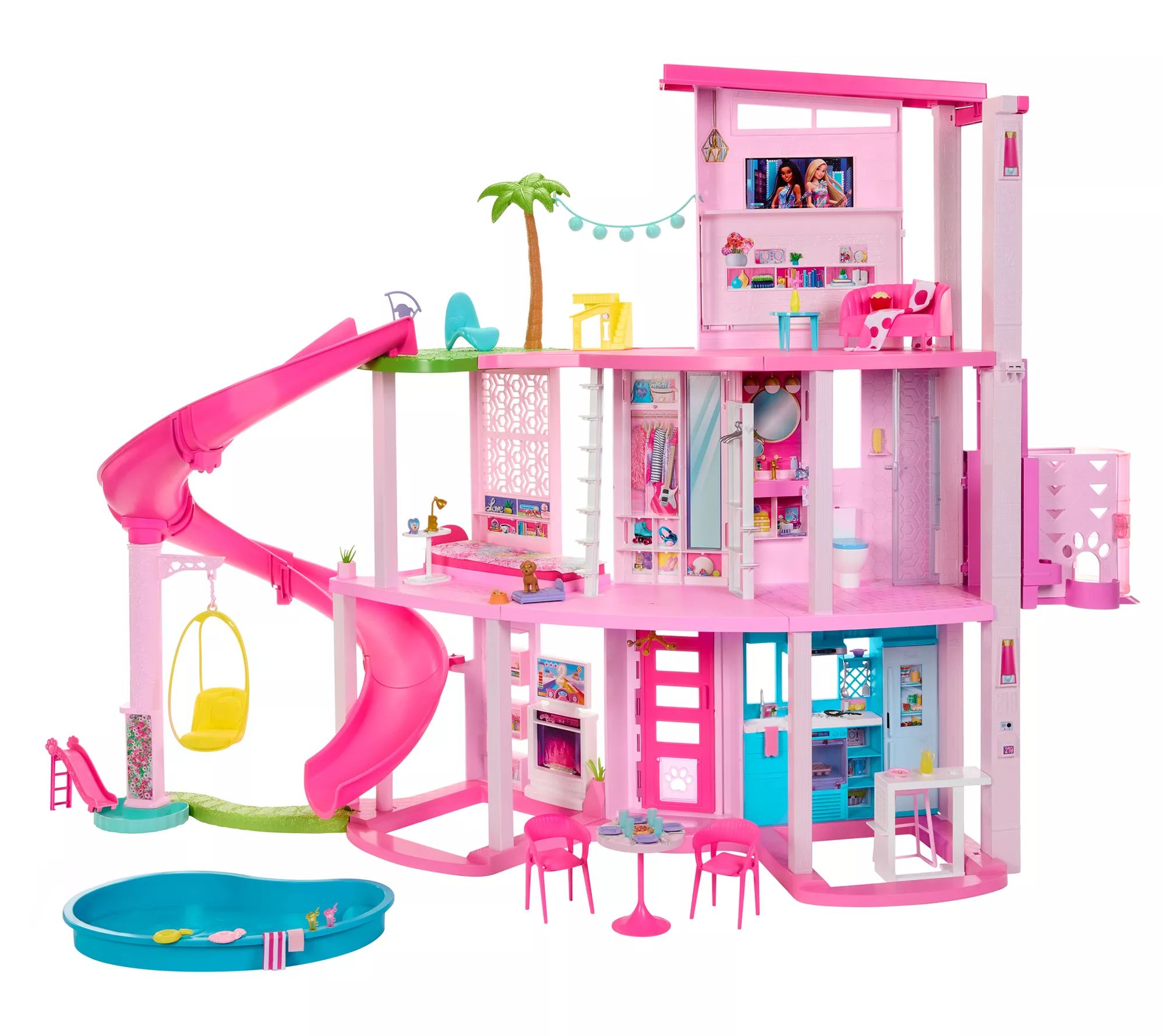 Barbie Dreamhouse with 3-Story Slide & 75 pieces - QVC.com | QVC
