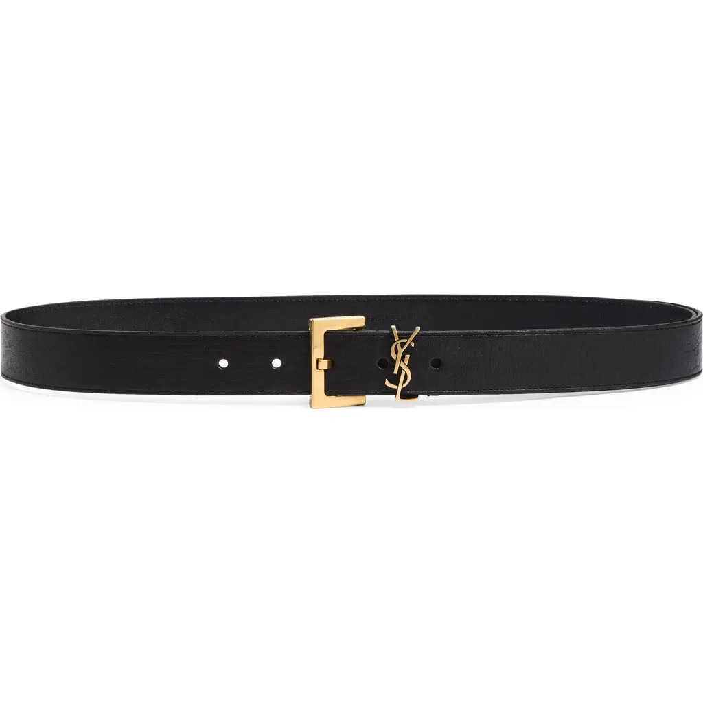 Saint Laurent Cassandre Logo Leather Belt in Black at Nordstrom, Size 100 | Nordstrom
