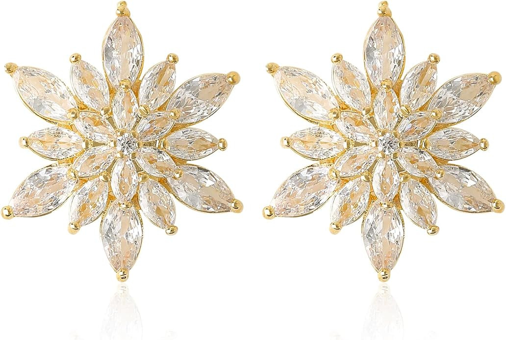 KINIVA Snowflake Earrings for Women with Sparkl Cubic Zirconia Rhinestone, Flower Dangle Drop Ear... | Amazon (US)