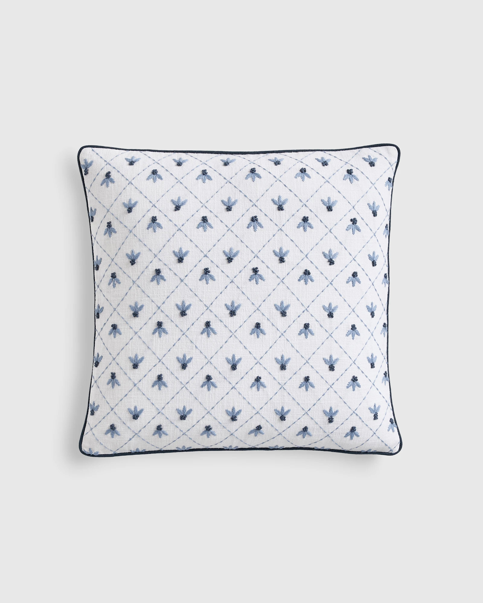 Quince | Embroidered Floral Cotton Pillow Cover in Green, Size 20x20 | Quince