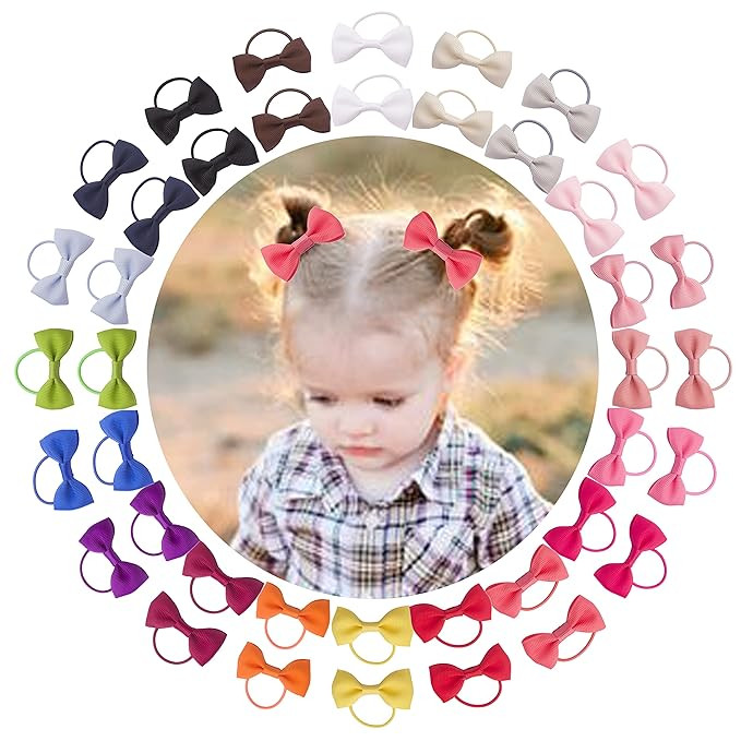 Baby Hair Ties With Bows For Toddler Girls Infant, VINOBOW 2Inch Small Bow Hair Ties, Baby Hair A... | Amazon (US)