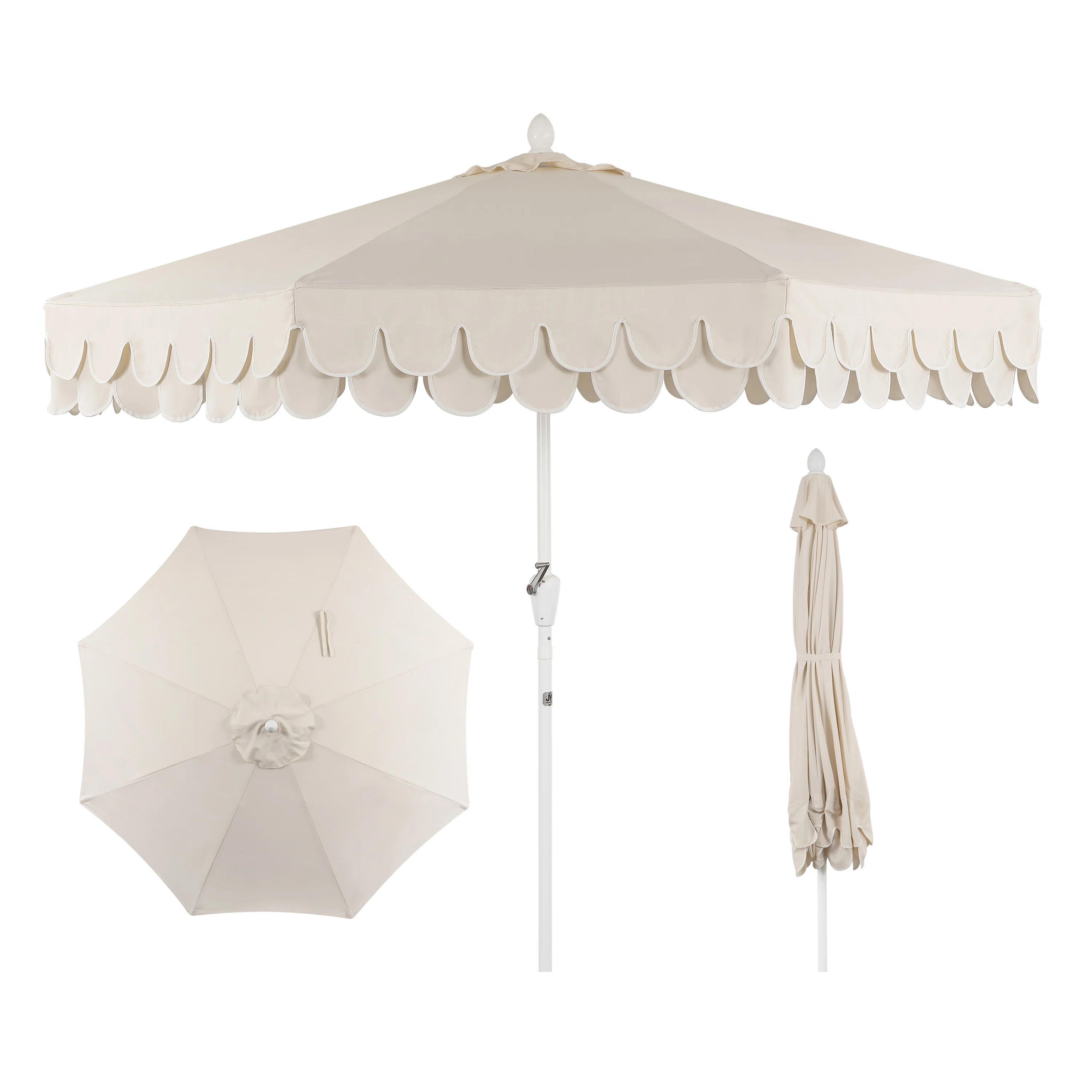 Red Barrel Studio® Beeliar 9 ft. Classic Scalloped Fringe Market Patio Umbrella with Auto-Tilt, ... | Wayfair North America