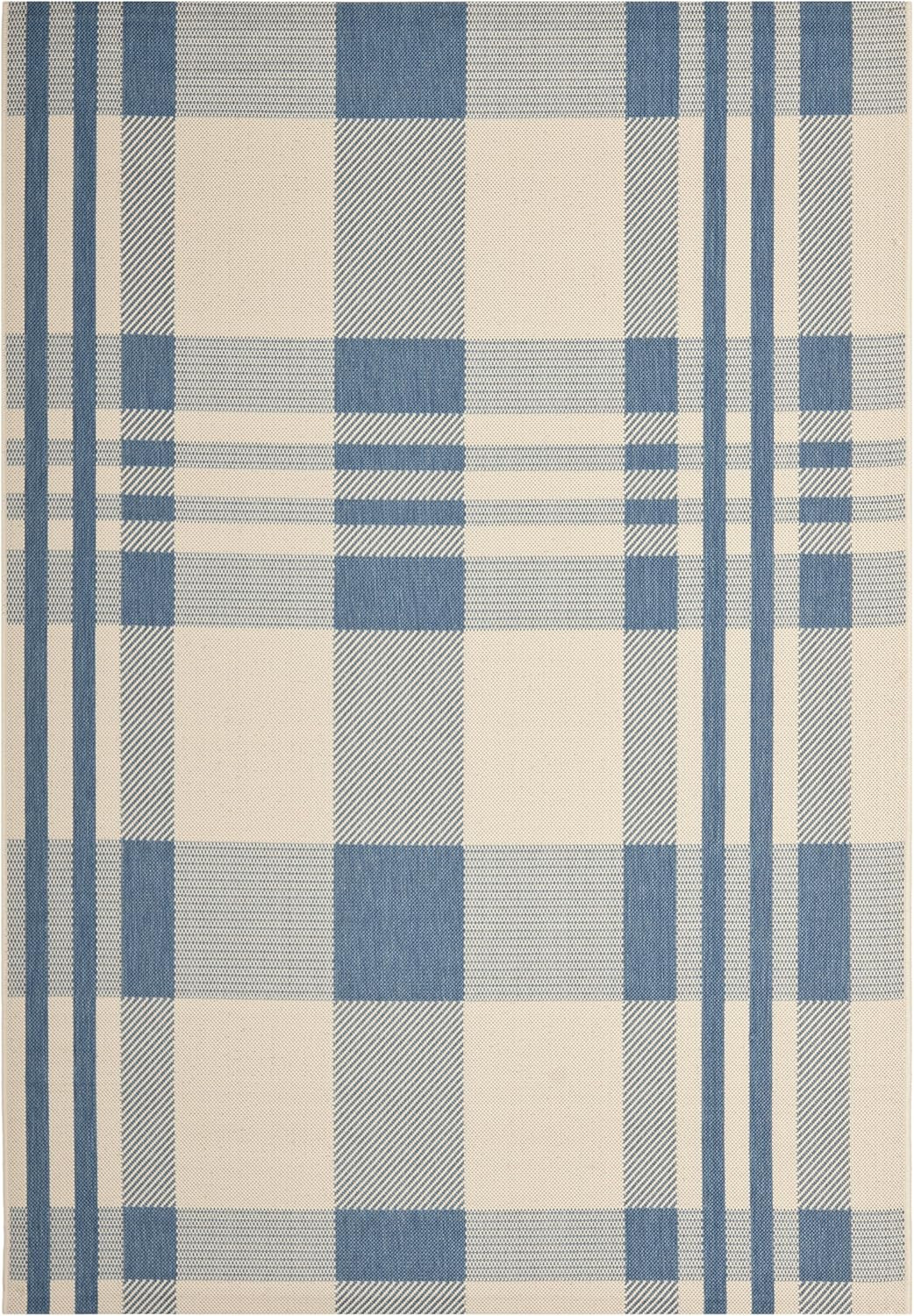 SAFAVIEH Washable Rug Outdoor Courtyard Collection - 4' x 5'7", Beige & Blue, Plaid Pattern, Non-... | Amazon (US)