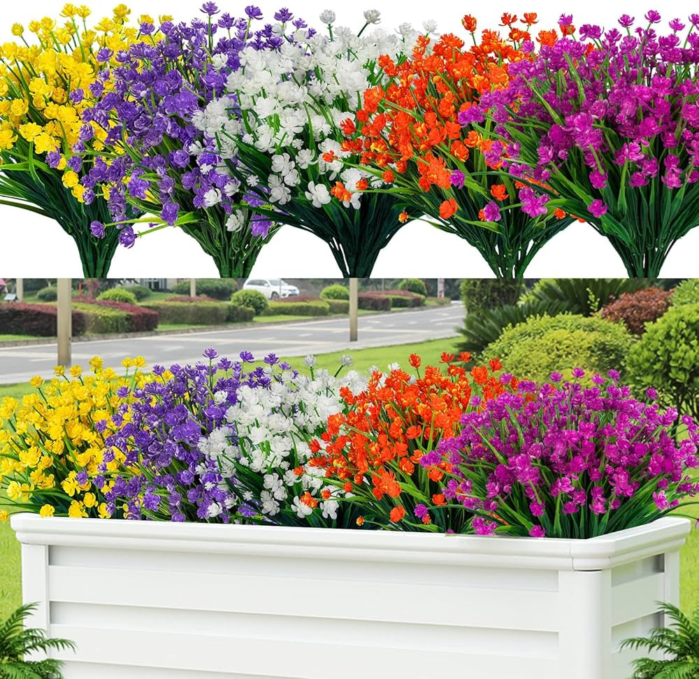 Artificial Flowers for Outdoor,10pcs Plastic Flowers Decoration, UV Resistant Faux Flowers Shrubs... | Amazon (US)
