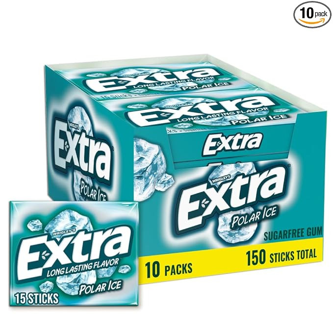 EXTRA Polar Ice Chewing Gum Packs, Sugar Free Gum in Bulk for Fresh Breath, 15 Sticks | Amazon (US)