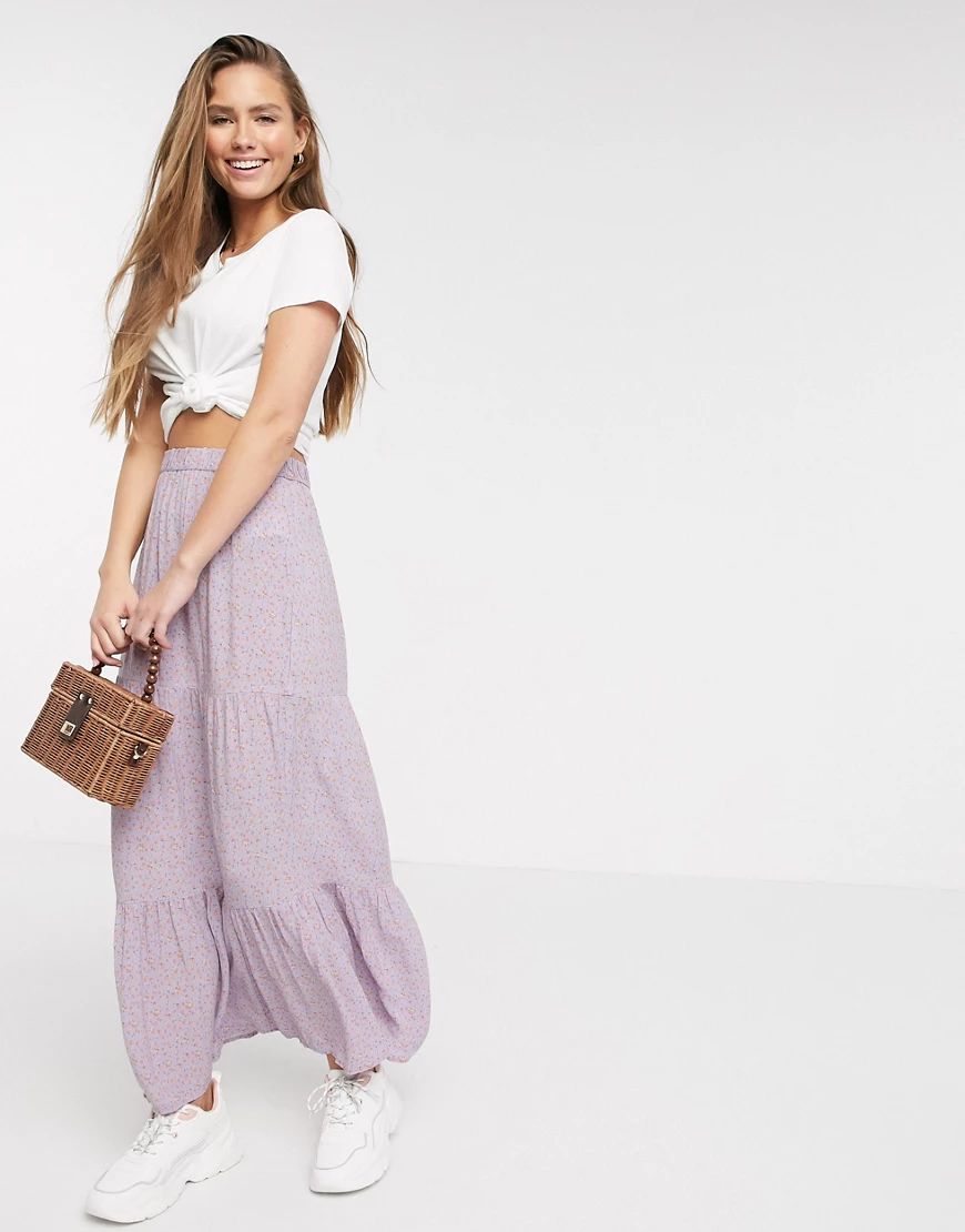 American Eagle tiered floral maxi skirt in lilac-Purple | ASOS (Global)